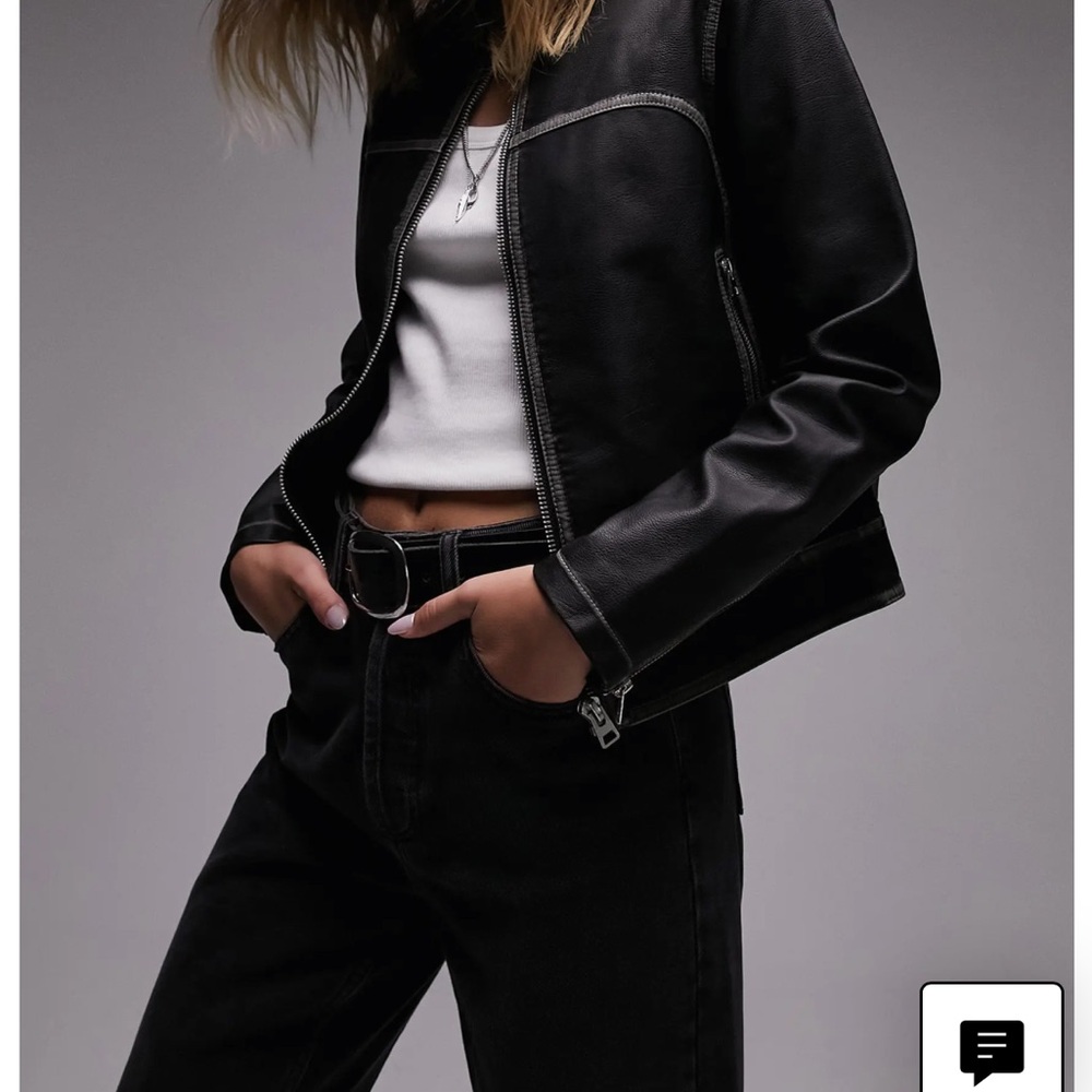 Racing Jacket Topshop distressed faux leather jacket worn 1 XS pristine cond - Picture 3 of 10